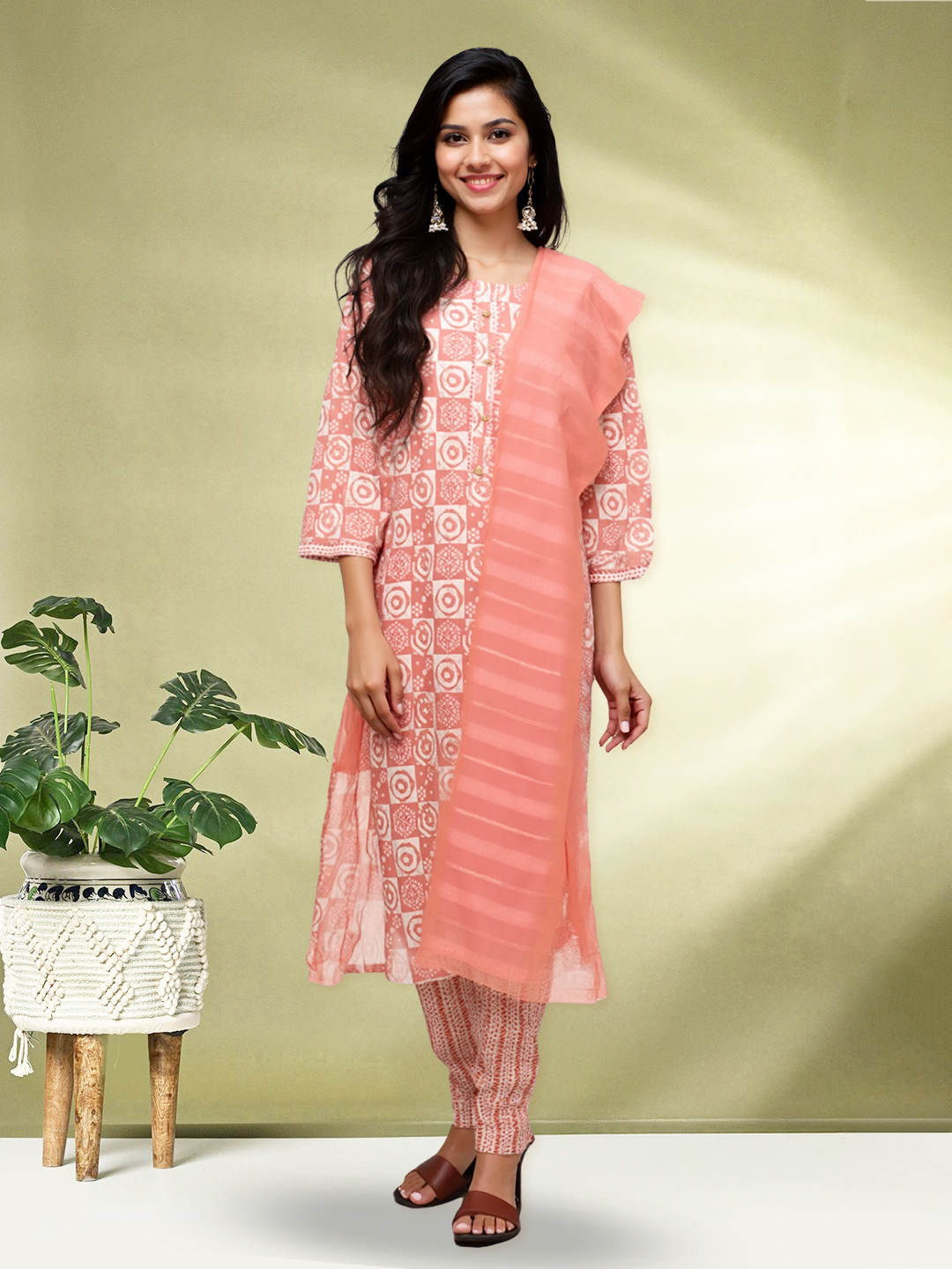 Picture of Elegant Printed Straight-Cut kurta  with Pant & Dupatta Set
